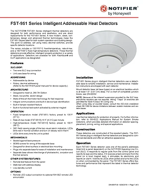 Notifier FST-951 Series Heat Detectors Manual Cover