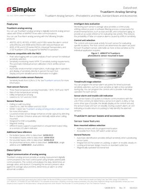 Simplex TrueAlarm Analog Sensing Datasheet 2023 | FACP Manuals