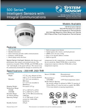 System Sensor 500 Series Intelligent Sensors Datasheet (1997) | FACP ...